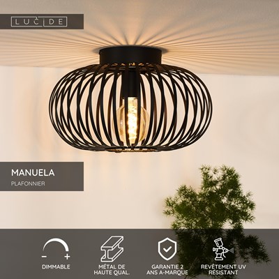 Lucide MANUELA - Plafonnier - Ø 39,5 cm - 1xE27 - Noir